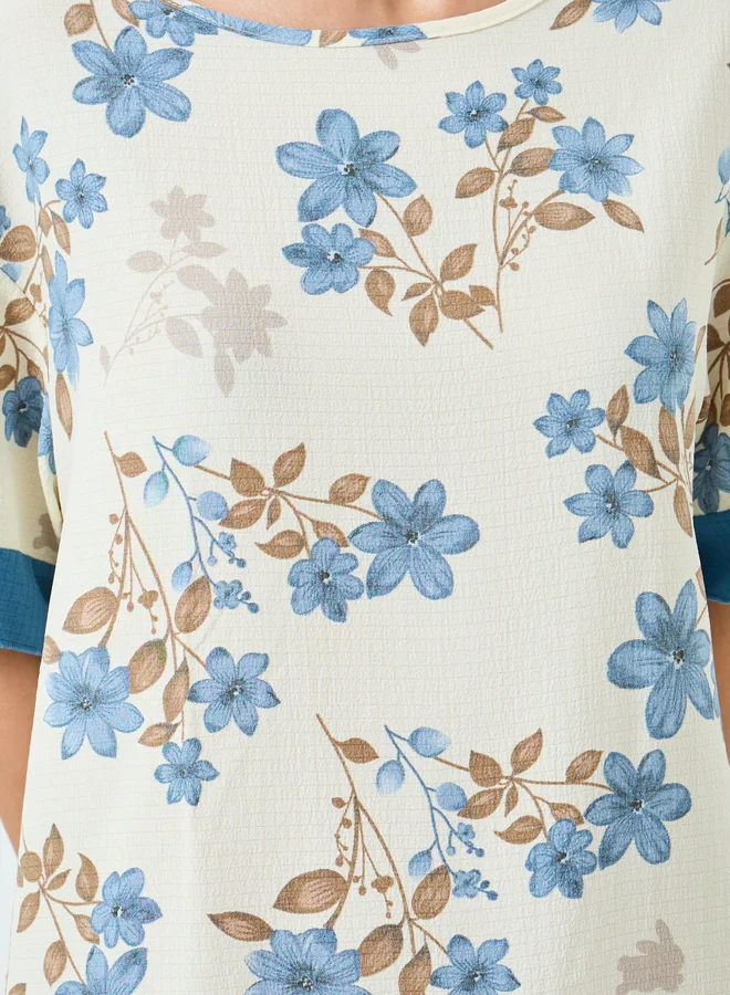 تايك تو فستان نوم نسائي قصير الأكمام بطبعة زهور